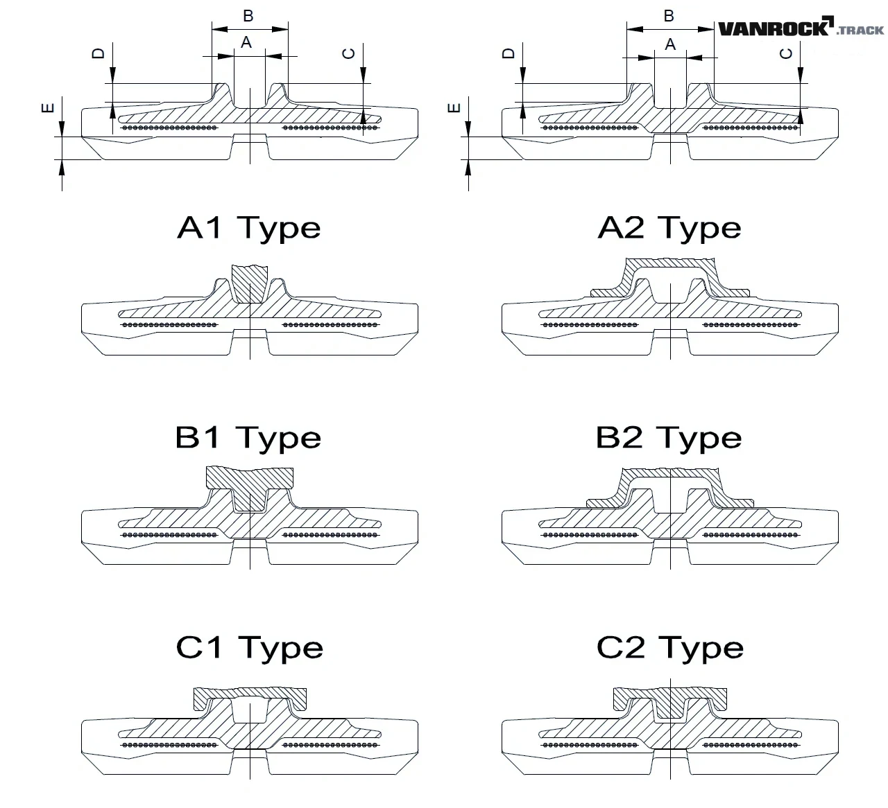 Technical drawing — Cingolo in gomma per HITACHI EX32U Miniescavatori