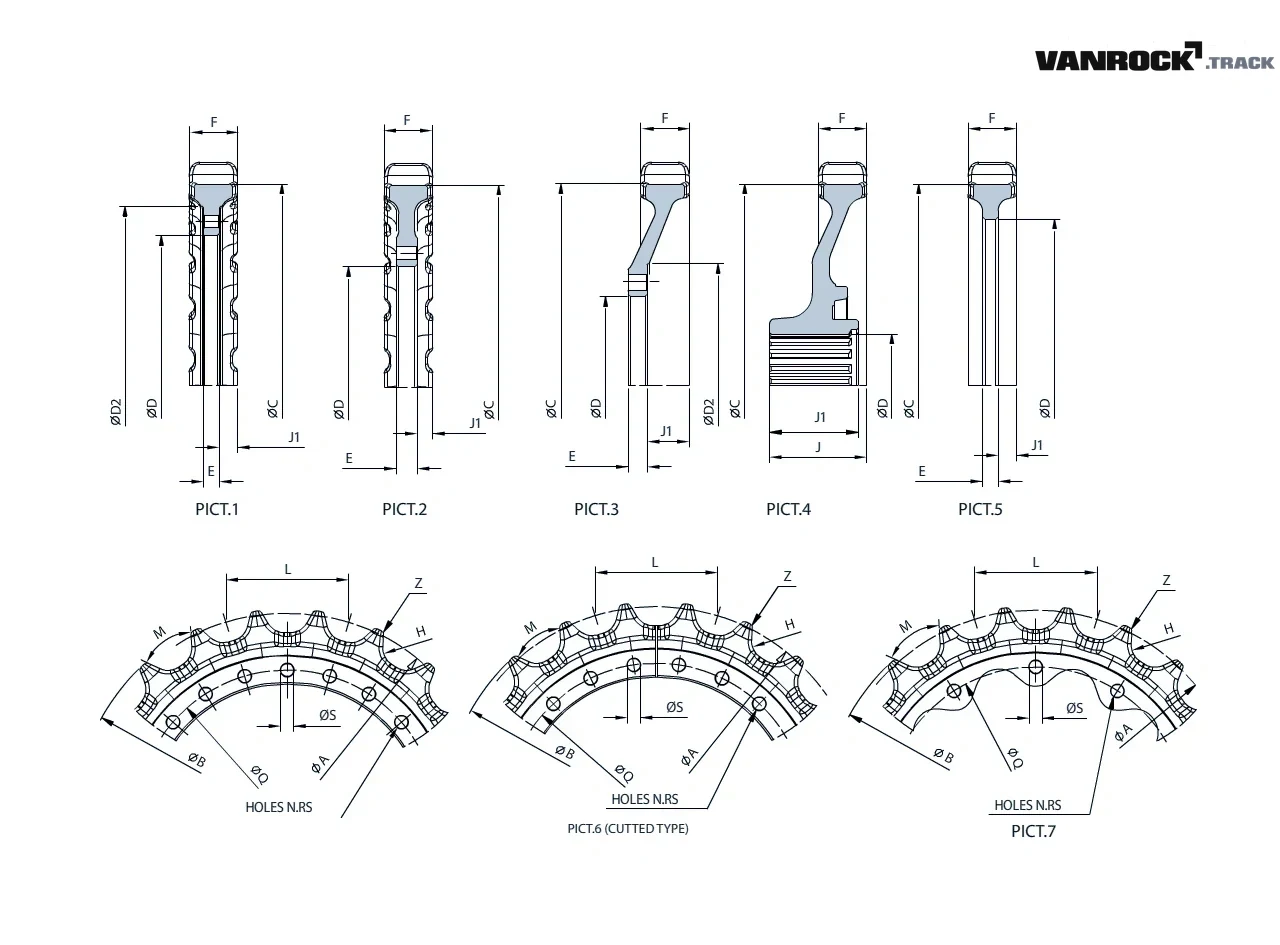 Technical drawing — Gruppo segmenti per POCLAIN-CASE POCLAIN 90CLB Escavatori