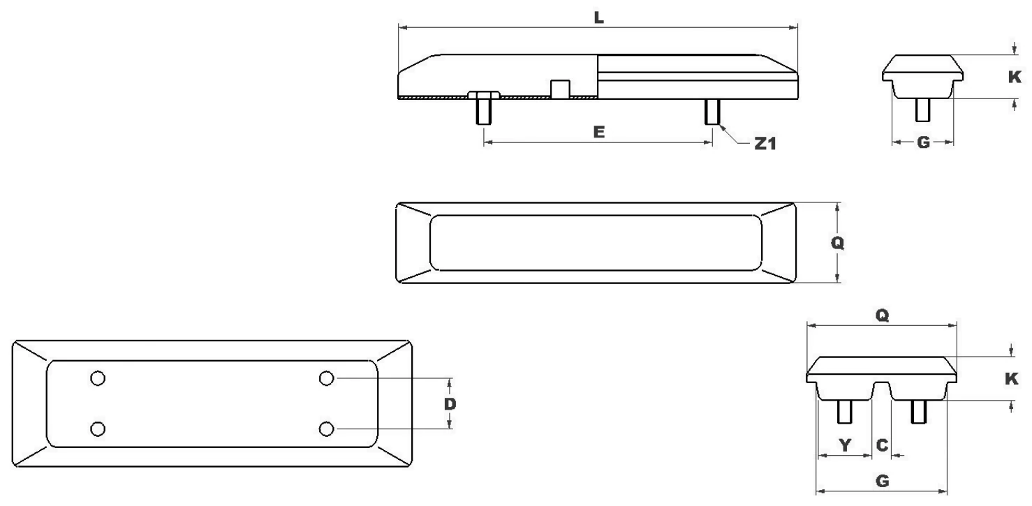 Bolt-on rubber pads — Dimension reference